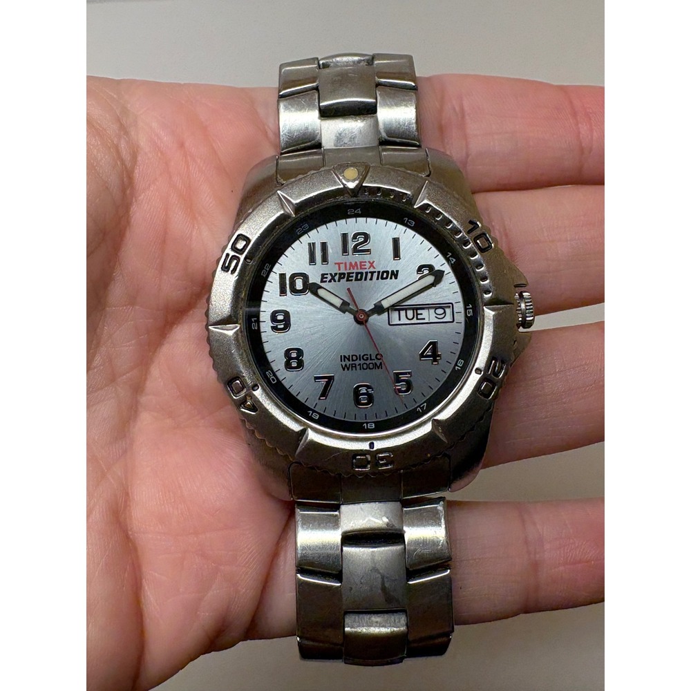 Timex Expedition Indiglo WR100M Silver Dial Stainless Steel Watch